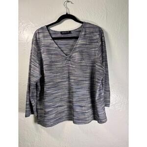 Jones New York Collection Woman's Knit Top V-Neck‎ Coastal Beach L/XL Office